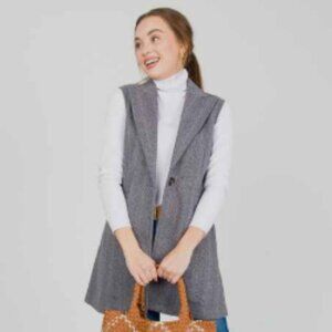 Blue Door Boutique Herringbone Coat Vest, Gray Black, Size Large